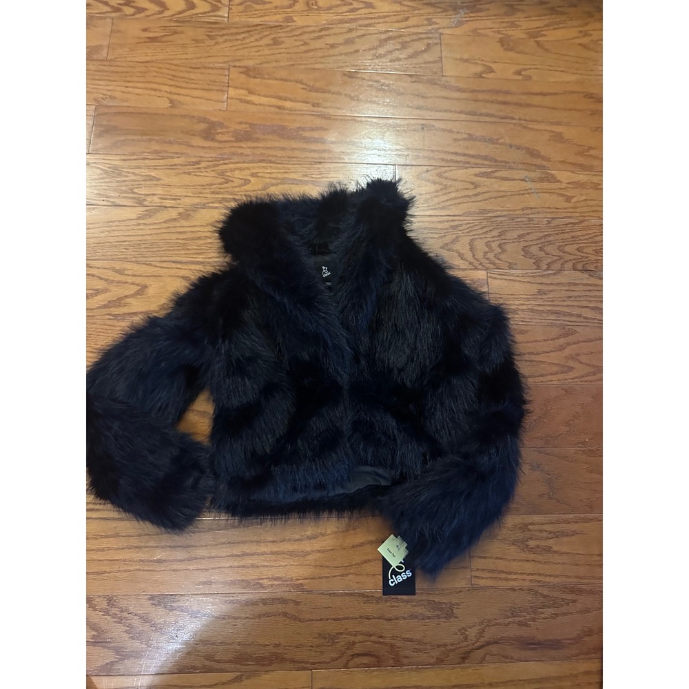 Art Class Girls Faux Fur Jacket Ebony Black Size L 10/12 NWT